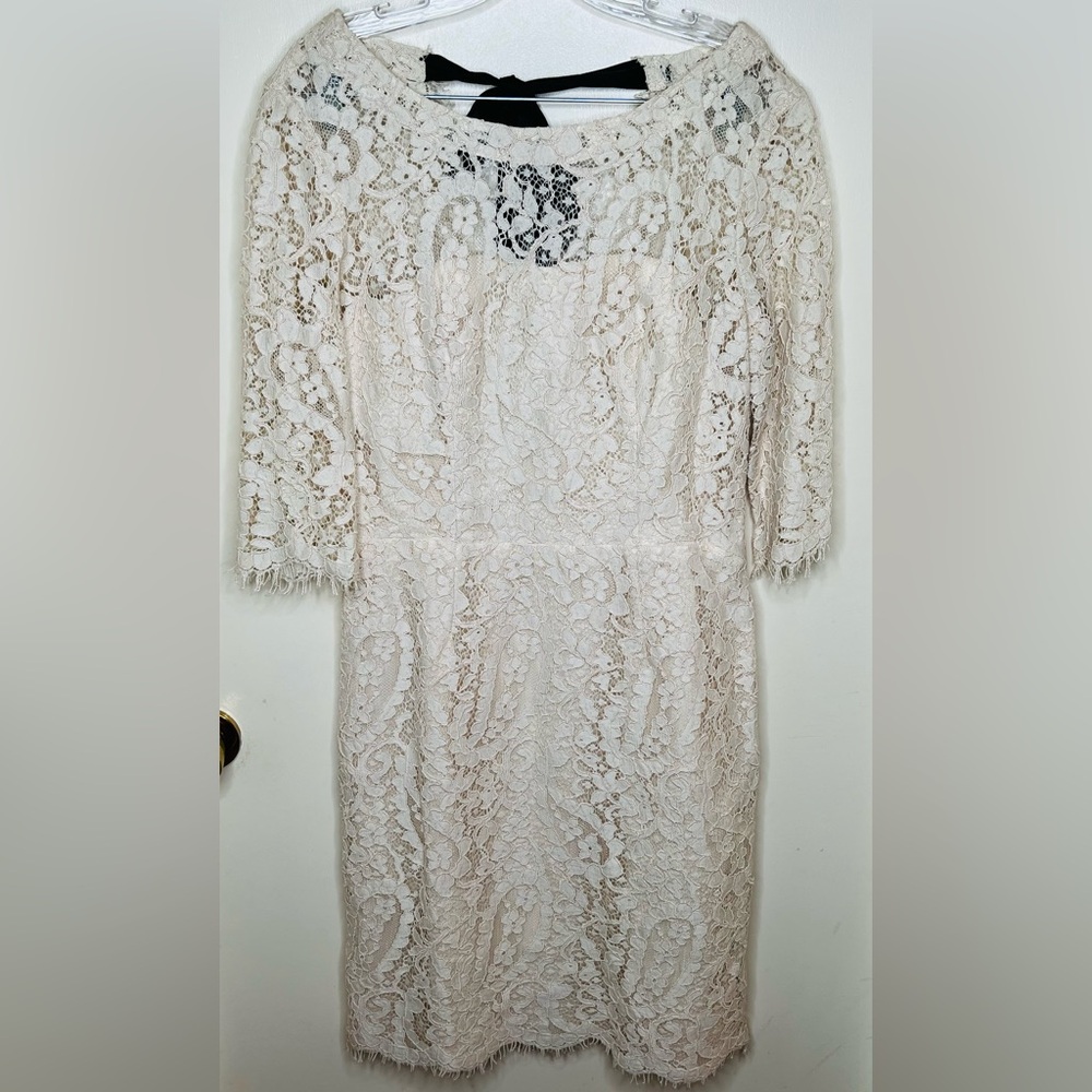 Nicole Miller Backless Lace Dress, Ivory, Women’s 12